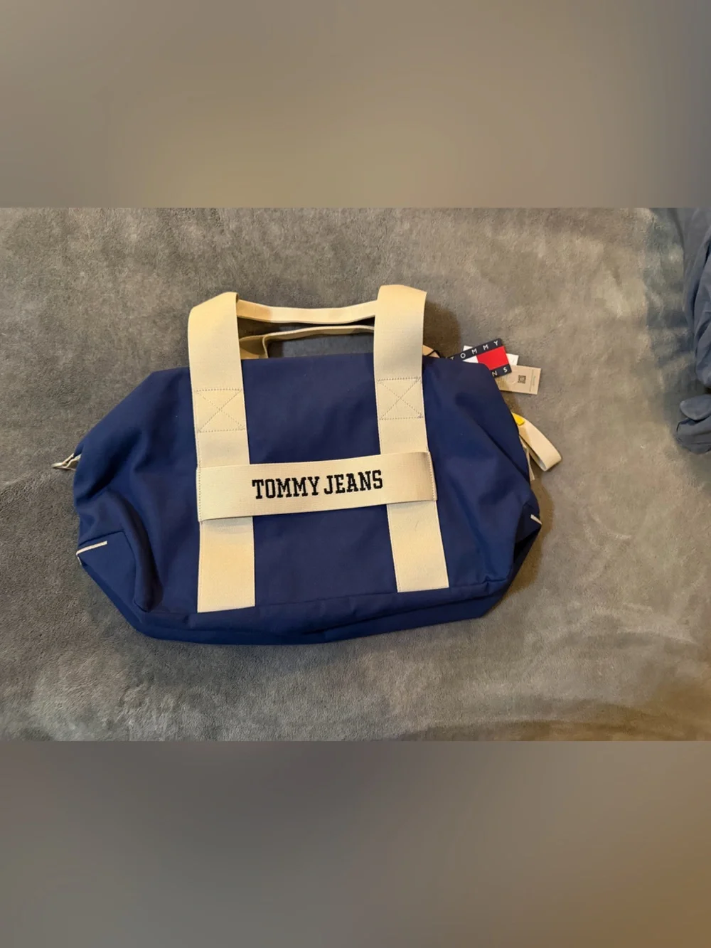 Tommy Hilfiger Navy Duffel with Cream Webbing Straps